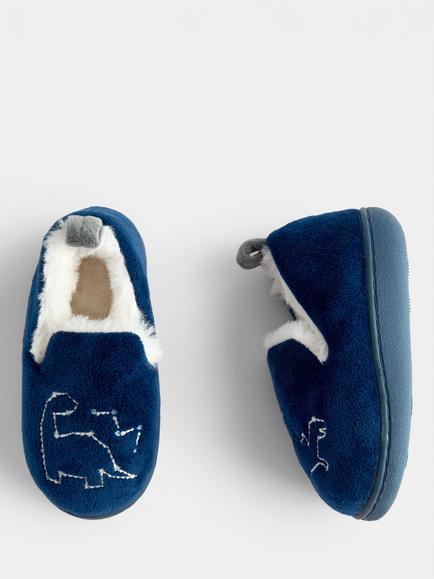 JoJo Maman Bébé Kids' Glow In The Dark Dinosaur Slippers, Dark Blue - view 2, Dark Blue