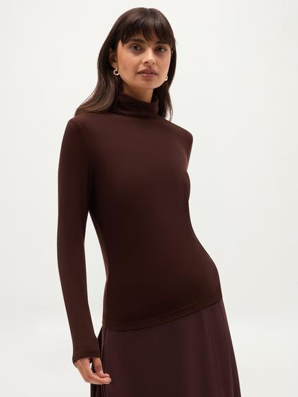 Hobbs Kiera Ribbed Roll Neck Jersey Top, Brown