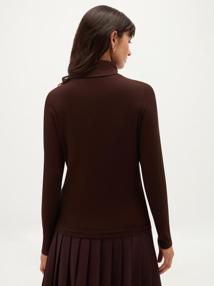 Hobbs Kiera Ribbed Roll Neck Jersey Top - view 2, Brown