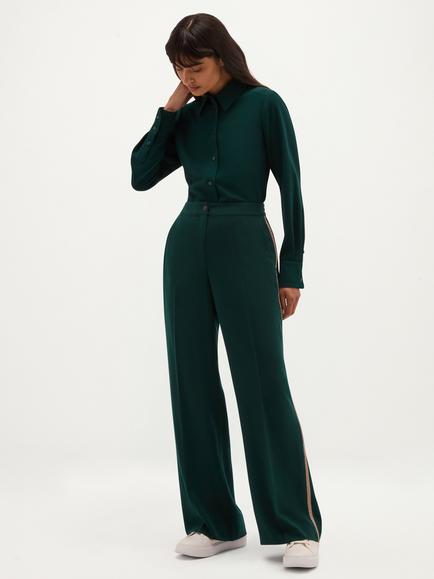 Hobbs Petite Hadley Side Stripe Wide Leg Trousers, Green, Green