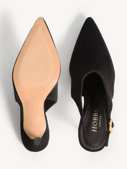 Hobbs Annalise Suede Stiletto Heel Slingback Court Shoes, Black - view 2, Black