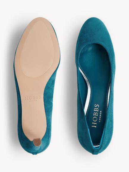 Hobbs Lizzie Suede Court Shoes, Lagoon Blue - view 2, Lagoon Blue