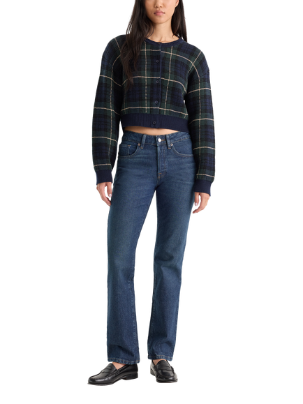 Good American Cotton Rich Jacquard Cardigan, Green/Navy - view 2, Green/Navy