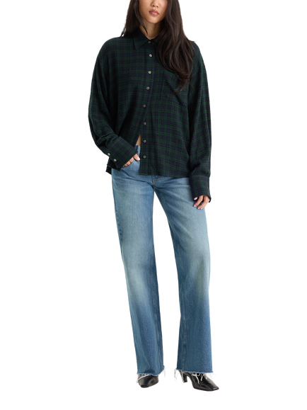 Good American Check Crinkle Easy Fit Shirt, Green/Navy - view 2, Green/Navy