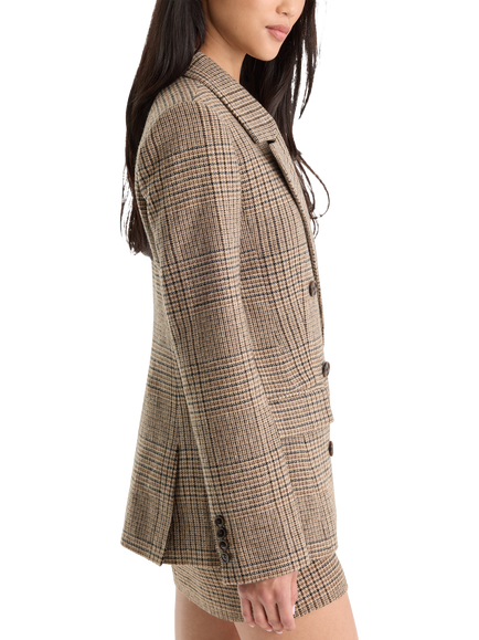 Good American Oversized Double Breasted Check Blazer, Brown - view 2, Brown