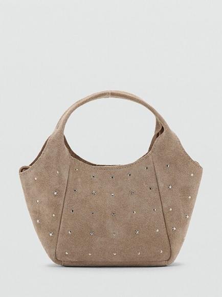 Mango Kids' Studded Leather Mini Tote Crossbody Bag, Sand, Sand