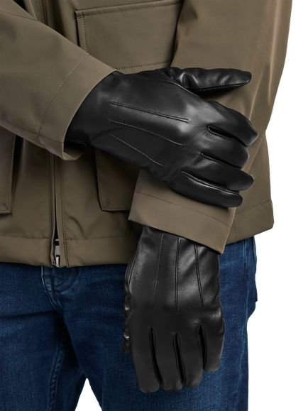 totes Isotoner 3 Point Leather SmarTouch Gloves, Black - view 2, Black