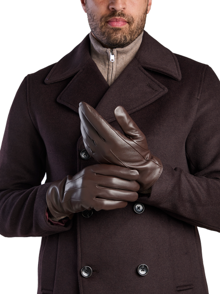totes Isotoner 3 Point Leather SmarTouch Gloves - view 2, Chocolate
