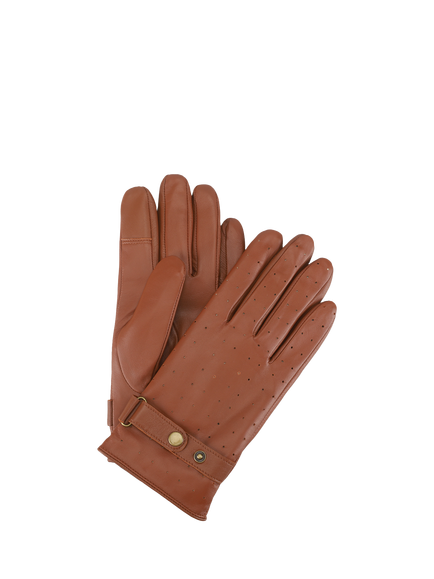 totes Isotoner Men's Premium Leather Perforated Gloves, Tan, Tan