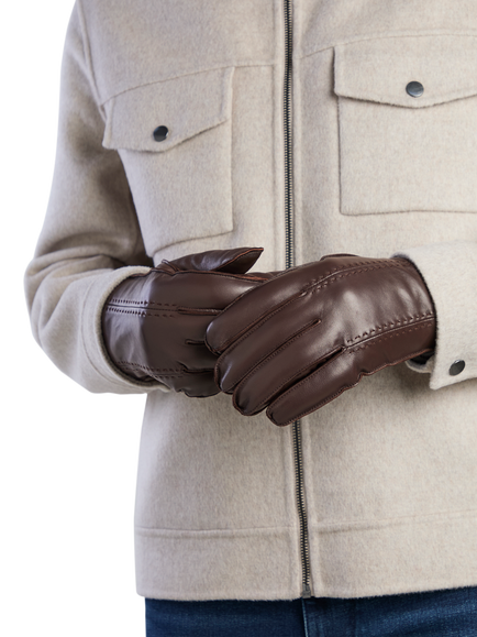 totes Isotoner Men's Premium Leather Smartouch Gloves - view 2, Chocolate