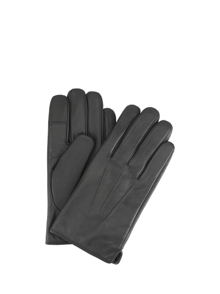 totes Isotoner 3 Point Leather SmarTouch Gloves, Black, Grey