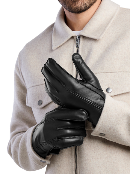 totes Isotoner Men's Premium Leather Smartouch Gloves - view 2, Black