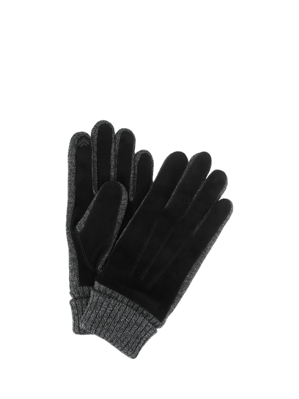 totes Isotoner Men's Suede & Knitted Smartouch Gloves, Black, Black