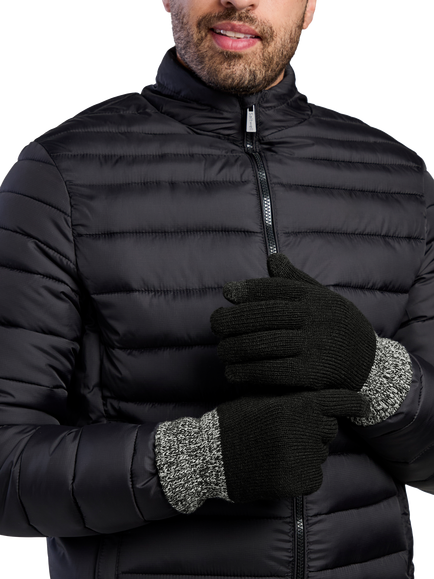 totes Men's Thermal Knitted Gloves with Fleece Lining, Black - view 2, Black