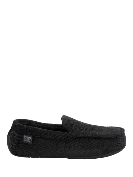 totes Men's Isotoner Soft Cord Moccasin Slippers, Black