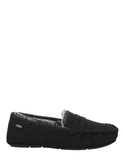 totes Men's Soft Herringbone Moccasin Slippers, Charcoal, Charcoal