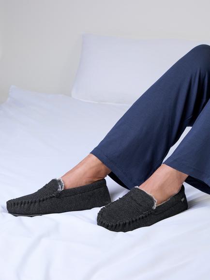 totes Men's Soft Herringbone Moccasin Slippers, Charcoal - view 2, Charcoal