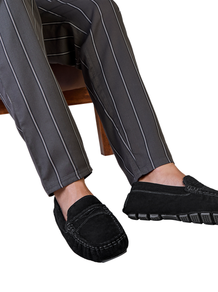 totes Isotoner Men's Suede Faux Fur Moccasin Slippers - view 2, Black