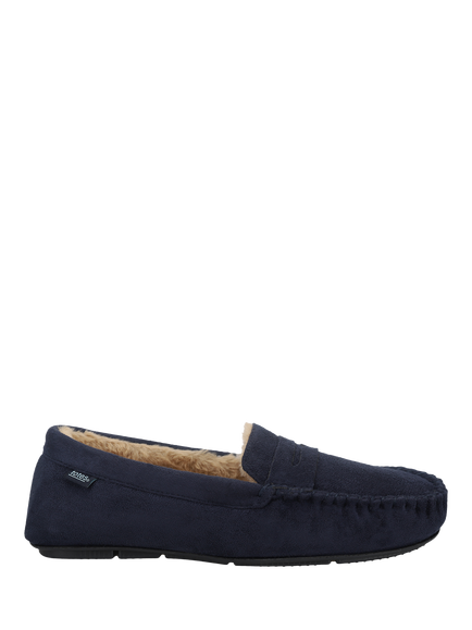 totes Men's Suedette Moccasin Slippers, Navy, Navy