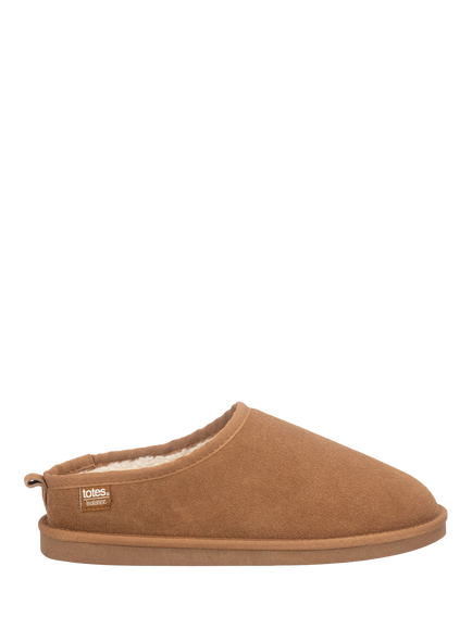 totes Men's Isotoner Mule Suede Slippers, Tan