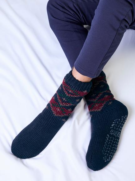totes Fairisle Slipper Socks, One Size - view 2, Navy/Multi
