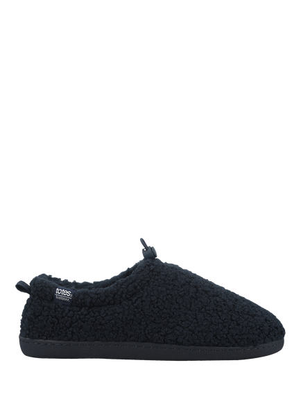 totes Men's Isotoner Borg Full Back Toggle Slippers, Navy, Navy