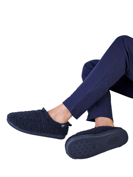 totes Men's Isotoner Borg Full Back Toggle Slippers, Navy - view 2, Navy