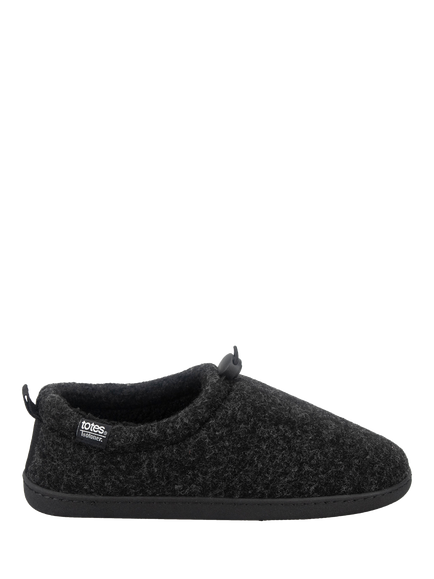 totes Men's Isotoner Felt Full Back Toggle Slippers, Black, Black