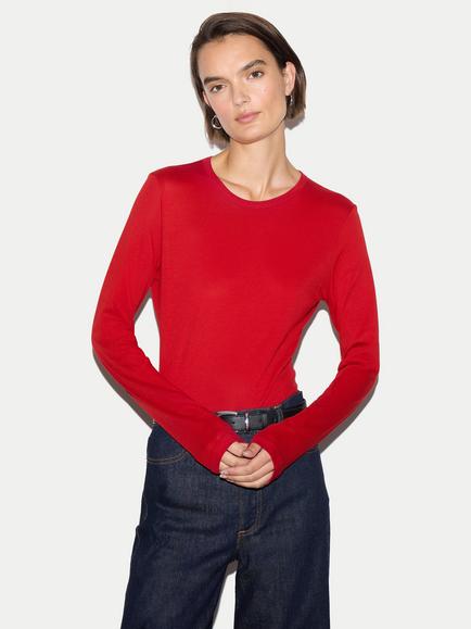 Jigsaw Supima Cotton Long Sleeve Jersey Top, Red
