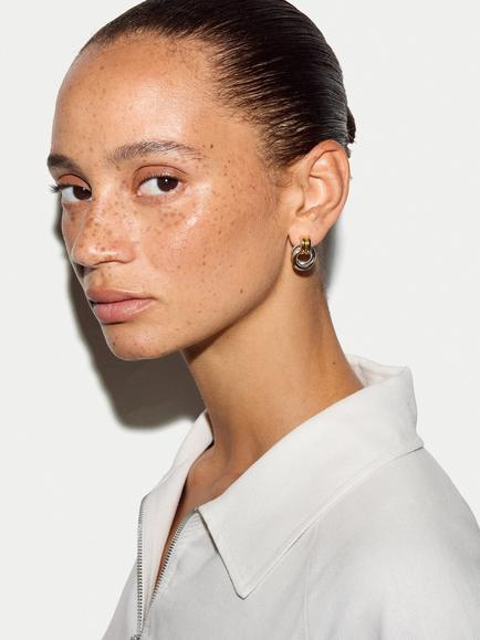 Jigsaw Mixed Metal Hoop Earrings, Multi - view 2, Multi