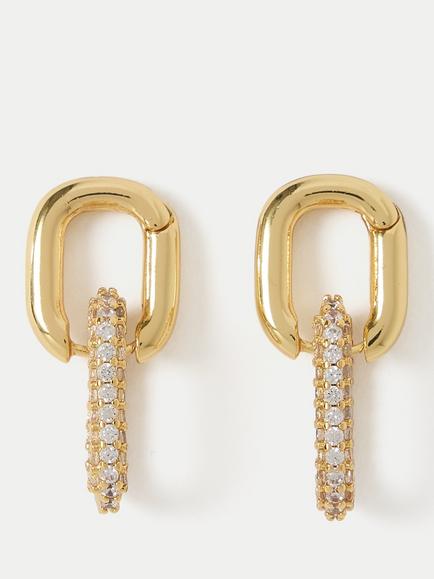 Jigsaw Pavé Crystal Hoop Drop Earrings, Gold, Gold