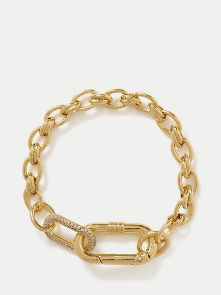 Jigsaw Pavé Crystal Chain Bracelet, Gold, Gold