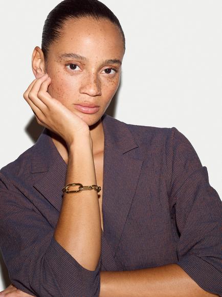 Jigsaw Pavé Crystal Chain Bracelet, Gold - view 2, Gold