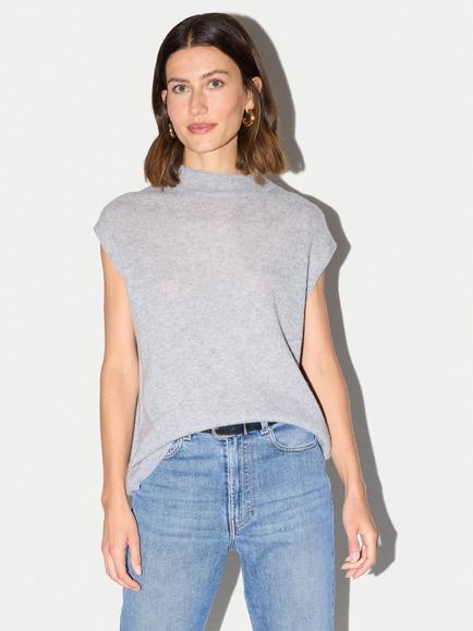 Jigsaw Cloud Cashmere Cap Sleeve Top, Grey Melange, Grey Melange