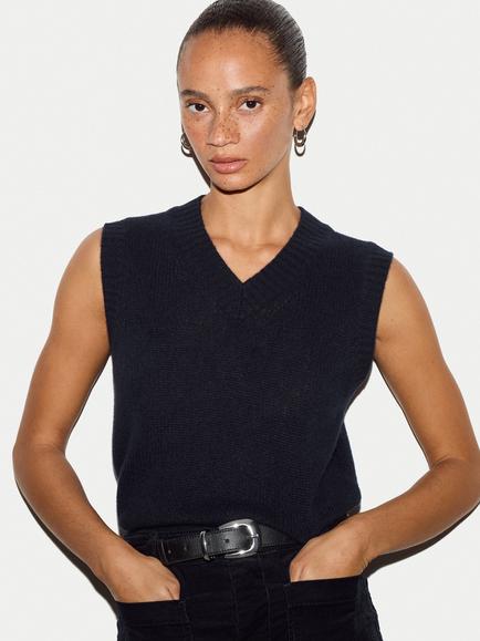 Jigsaw Cloud Cashmere V-Neck Tank Top, Navy, Navy