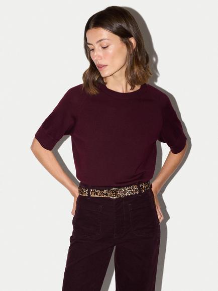 Jigsaw Fine Merino Wool Raglan T-Shirt, Burgundy, Burgundy