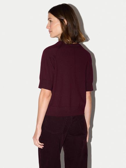 Jigsaw Fine Merino Wool Raglan T-Shirt, Burgundy - view 2, Burgundy