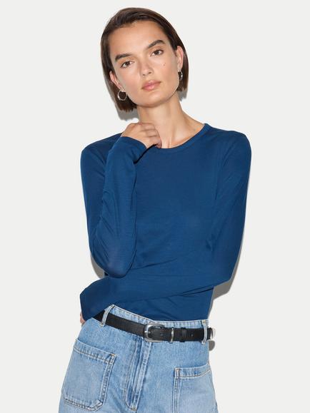 Jigsaw Supima Cotton Long Sleeve Jersey Top, Midnight