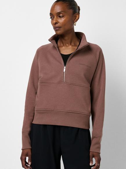 Sweaty Betty Cotton Rich Funnel Neck Half Zip Jumper, Chestnut Brown, Chestnut Brown
