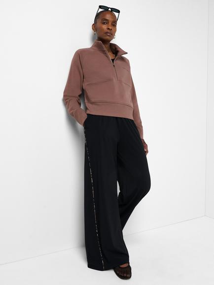 Sweaty Betty Cotton Rich Funnel Neck Half Zip Jumper, Chestnut Brown - view 2, Chestnut Brown