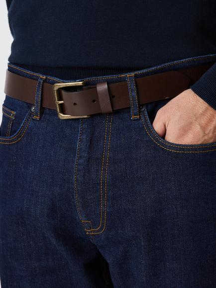 Crew Clothing Leather Belt, Chocolate Brown - view 2, Chocolate Brown