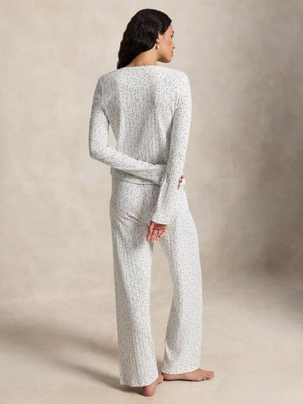 Ralph Lauren Henley Wide Leg Pyjama Set, Multi - view 2, Multi