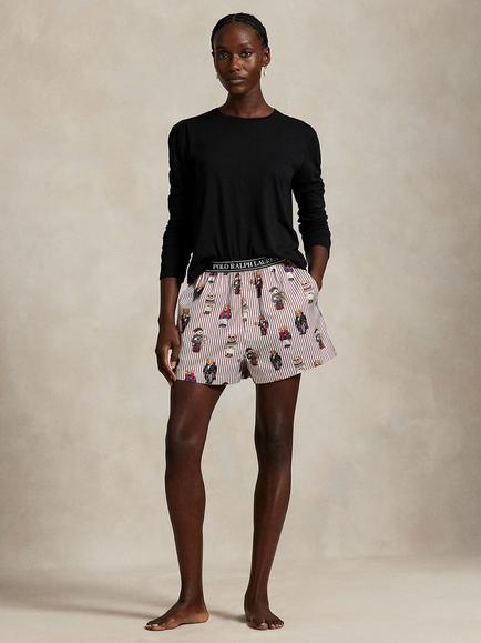 Ralph Lauren Iconic Oxford Winter Bear Pyjama Shorts, Red/Multi