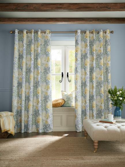 Laura Ashley Bernwood Pair Lined Eyelet Curtains, Ochre Yellow, Ochre Yellow