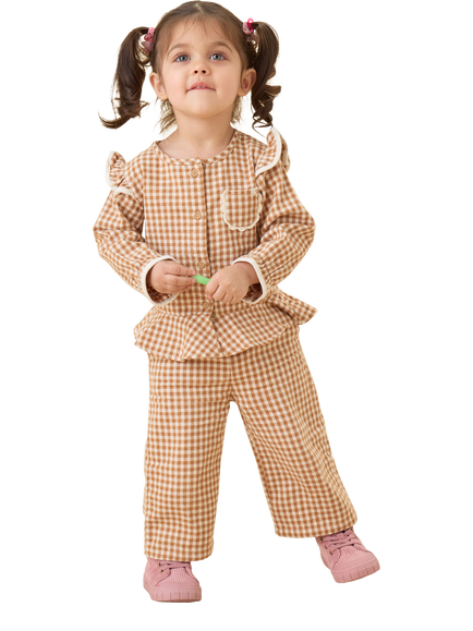 MORI Baby Straight Gingham Trousers, Brown Check, Brown Check