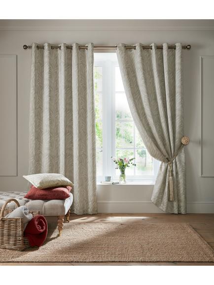 Laura Ashley Coulderton Pair Lined Eyelet Curtains, Natural, Natural