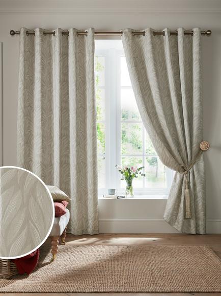 Laura Ashley Coulderton Pair Lined Eyelet Curtains, Natural - view 2, Natural