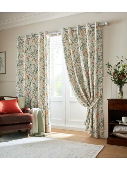 Laura Ashley Old Castle Leaves Pair Lined Eyelet Curtains, Fern Green, Fern Green