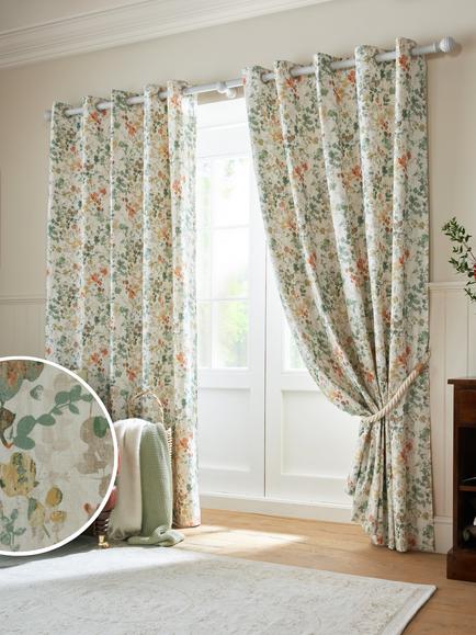 Laura Ashley Old Castle Leaves Pair Lined Eyelet Curtains, Fern Green - view 2, Fern Green