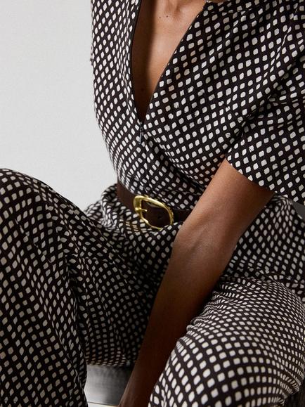 Whistles Petite Check Short Sleeve Jumpsuit containing LENZING™ ECOVERO™ Viscose - view 2, Brown/Multi